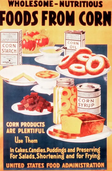 Framed Print : United States Food Administration poster for wholesome nutritious food from corn, ca. 1917. See PL. 8283 for B / W. 12 Framed Print : United States Food Administration poster for wholesome nutritious food from corn, ca. 1917. See PL. 8283 for B / W. 12