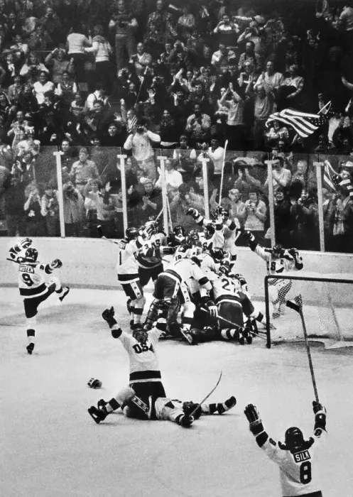 Framed Print : United States Hockey Team Celebrates Victory on the Ice