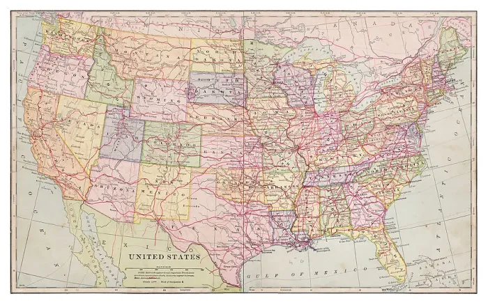 Framed Print : United States map 1898
