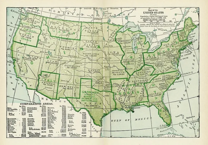 Framed Print : United States Map With Data From Census Of 1900 Framed Print : United States Map With Data From Census Of 1900
