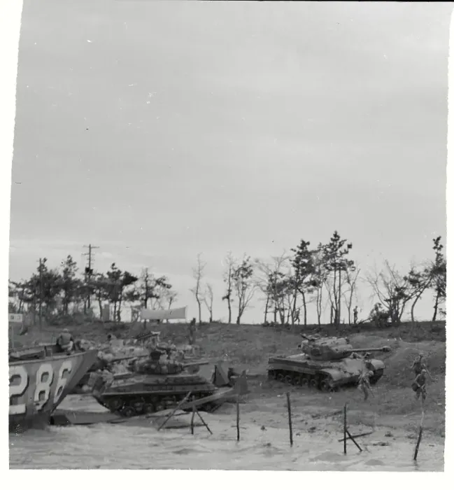 Framed Print : United States Marines Disembarking From Landing Crafts Along Inchon Shoreline