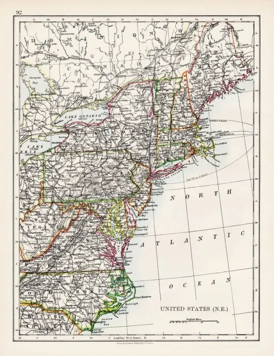 Framed Print : United States North East map 1897 Framed Print : United States North East map 1897