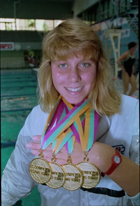 Framed Print : United States Olympian Sarah Anderson Posing with Her Gold Medals Framed Print : United States Olympian Sarah Anderson Posing with Her Gold Medals