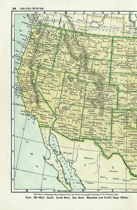 Framed Print : United States western states map 1898 Framed Print : United States western states map 1898