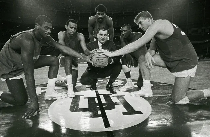 Framed Print : University Basketball Team with Coach Framed Print : University Basketball Team with Coach