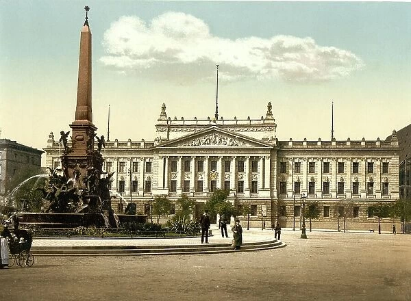 University and Mendebrunnen in Leipzig, Saxony, Germany, Historic, digitally restored reproduction of a photochromic print from the 1890s