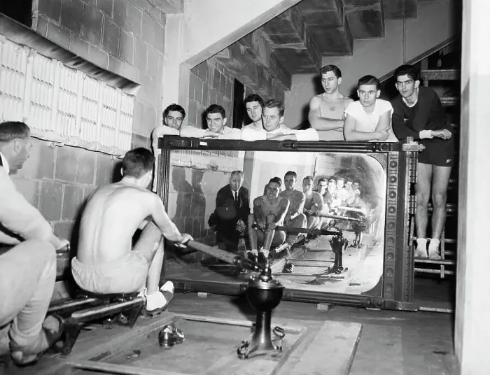 Framed Print : University Rowing Team Practicing in Front of Mirror Framed Print : University Rowing Team Practicing in Front of Mirror