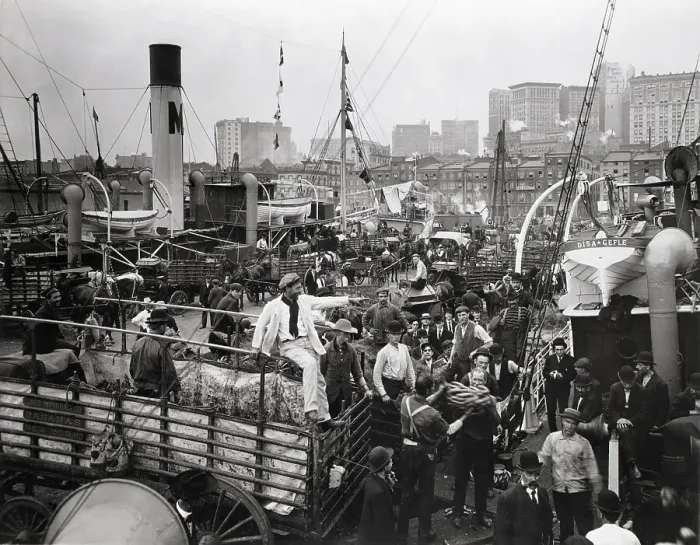 Framed Print : Unloading Banana Boats In New York Framed Print : Unloading Banana Boats In New York