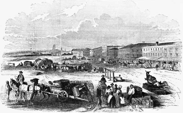 Framed Print : Unloading Cotton Bales; Woodcut Framed Print : Unloading Cotton Bales; Woodcut