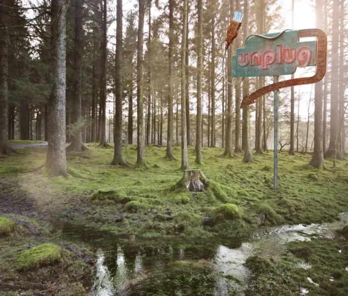 Framed Print : Unplug neon in the forest Framed Print : Unplug neon in the forest