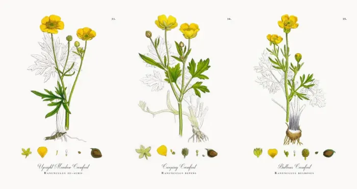 Framed Print : Upright Meadow Crowfoot, Ranunculus eu-acris, Victorian Botanical Illustration, 1863 Framed Print : Upright Meadow Crowfoot, Ranunculus eu-acris, Victorian Botanical Illustration, 1863