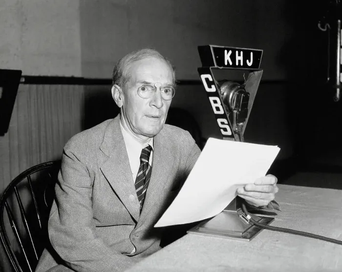 Framed Print : Upton Sinclair Speaking into CBS Microphone