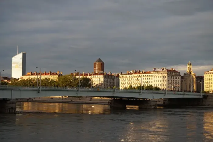 Framed Print : Urban Skyline at Dusk, RhAśne River, Lyon, France Framed Print : Urban Skyline at Dusk, RhAśne River, Lyon, France