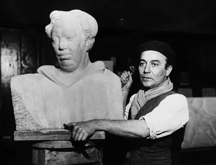 Framed Print : Urbici Soler Working on a Bust of Diego Rivera Framed Print : Urbici Soler Working on a Bust of Diego Rivera