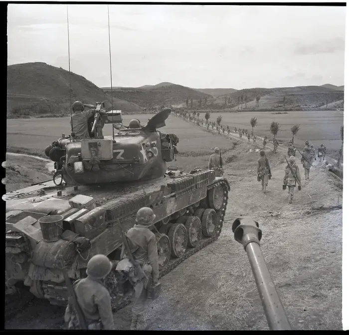 Framed Print : U.S. Marines Advance W / Patton Tanks Framed Print : U.S. Marines Advance W / Patton Tanks