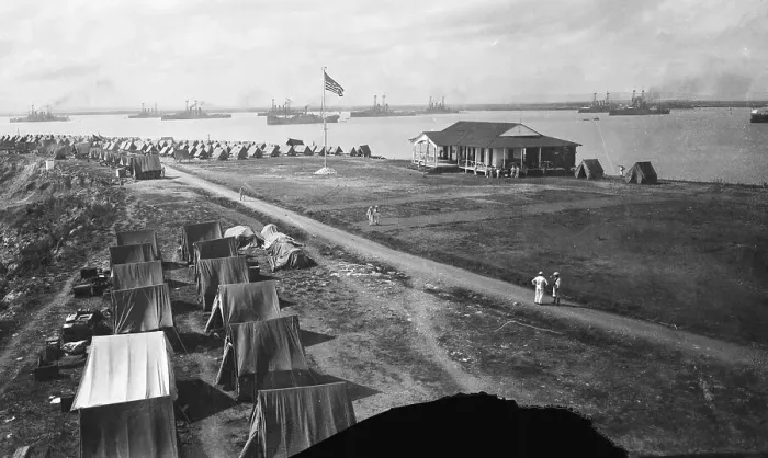 Framed Print : U.S. Military Tents and Flags at Camp Framed Print : U.S. Military Tents and Flags at Camp