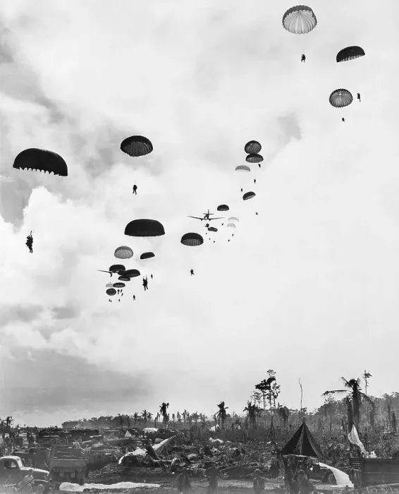 Framed Print : U.S. Paratroopers Landing on Noemfoor Island Framed Print : U.S. Paratroopers Landing on Noemfoor Island