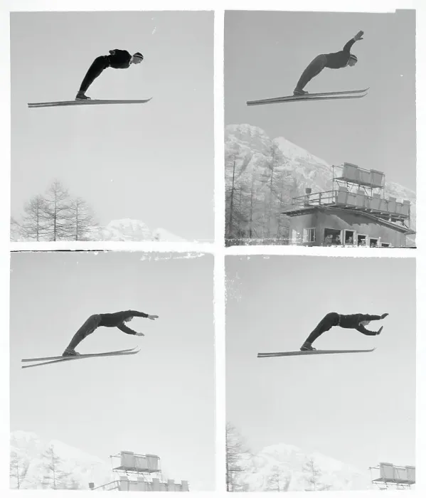 Framed Print : U.S. Ski Jumpers Practicing Their Forms Framed Print : U.S. Ski Jumpers Practicing Their Forms