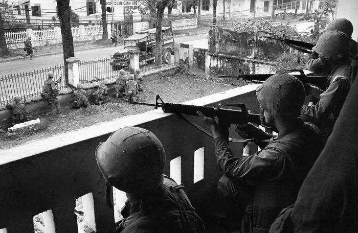 Framed Print : U.S. Soldiers in Position on Balcony