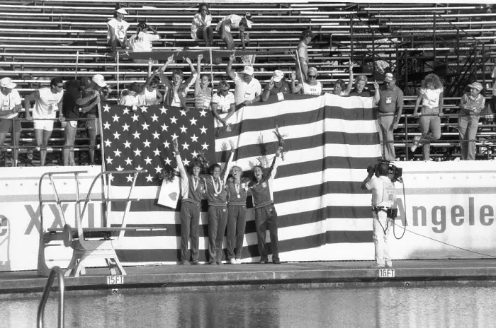 Framed Print : U.S. Women's Swim Team Celebrates Their Gold Medal Framed Print : U.S. Women's Swim Team Celebrates Their Gold Medal