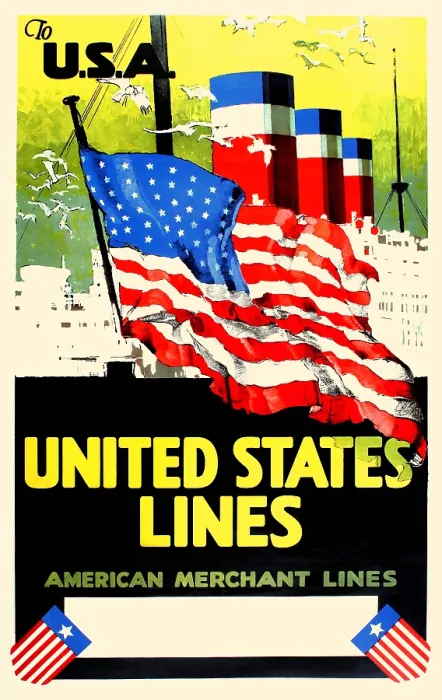 Framed Print : To U.S.A. Advertising poster 'To U.S.A.' aboard the United States Lines Framed Print : To U.S.A. Advertising poster 'To U.S.A.' aboard the United States Lines
