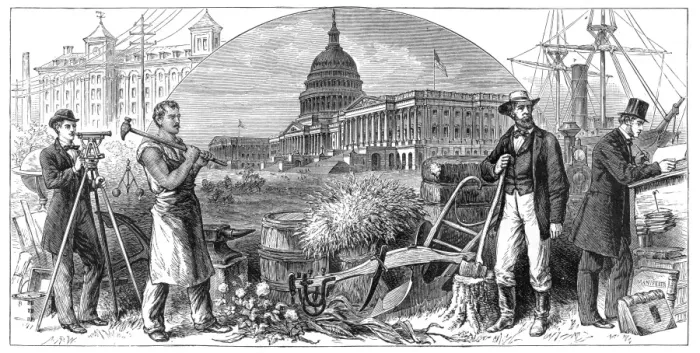 Framed Print : USA antique history engraving 1881