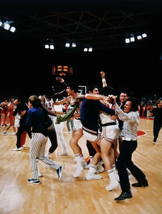 Framed Print : USA Basketball Team Celebrating Controversial Win Framed Print : USA Basketball Team Celebrating Controversial Win