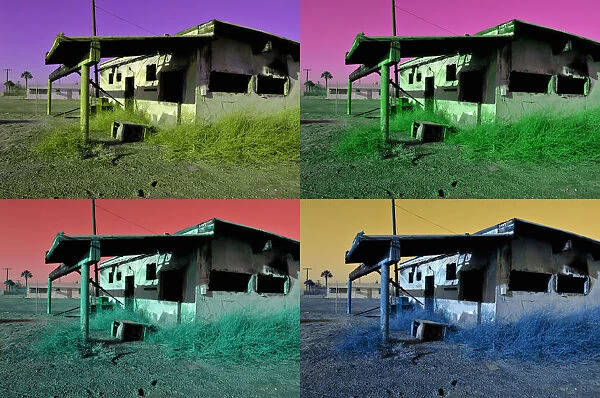 USA, California, Bombay Beach, charred house (montage)