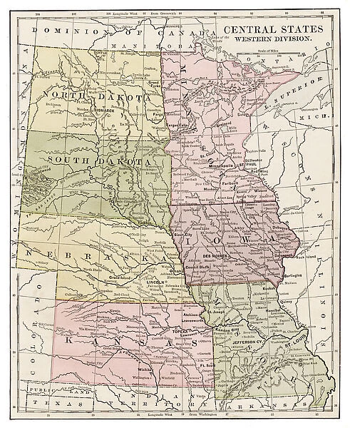 USA Central states map 1889
