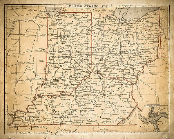 USA East North central map of 1869