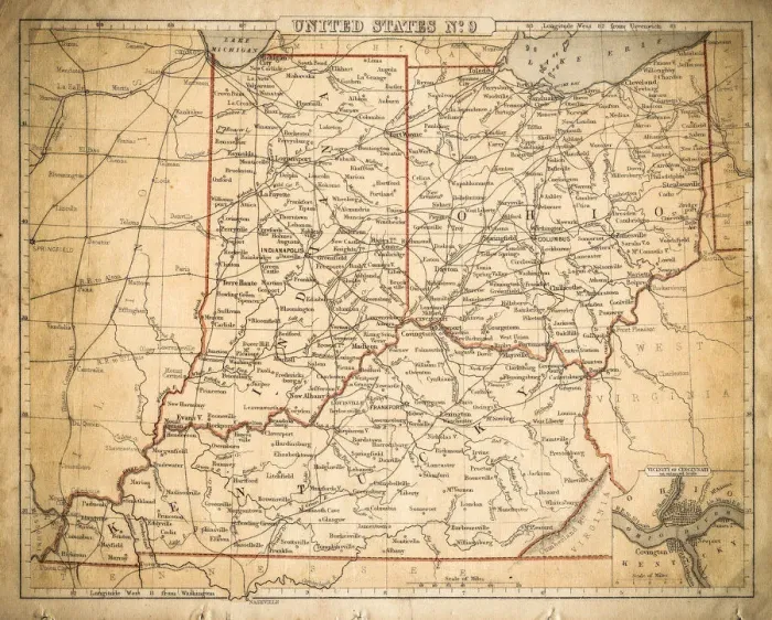 Framed Print : USA East North central map of 1869 Framed Print : USA East North central map of 1869