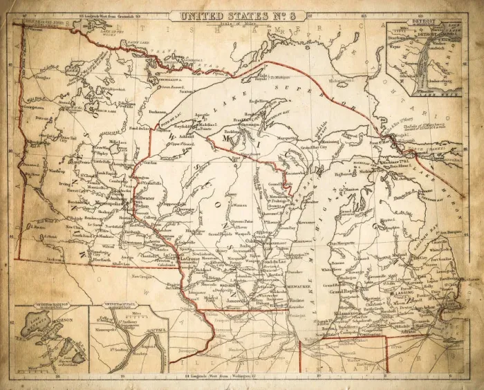 Framed Print : USA East North central map of 1869