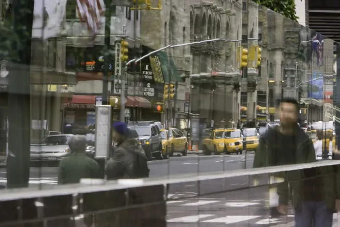Framed Print : USA, New York, New York City, reflecting street scene Framed Print : USA, New York, New York City, reflecting street scene