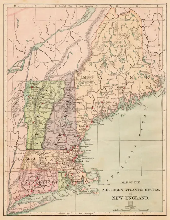 Framed Print : USA Northern Atlantic states 1881 Framed Print : USA Northern Atlantic states 1881