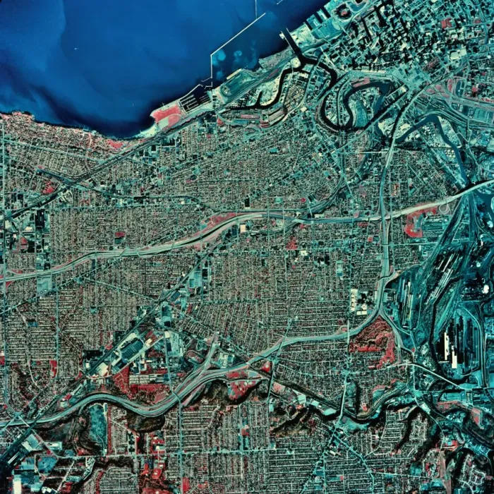Framed Print : USA, Ohio, Cleveland and Lake Erie, satellite image Framed Print : USA, Ohio, Cleveland and Lake Erie, satellite image