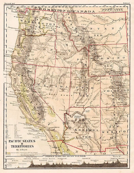 USA Pacific states map 1867