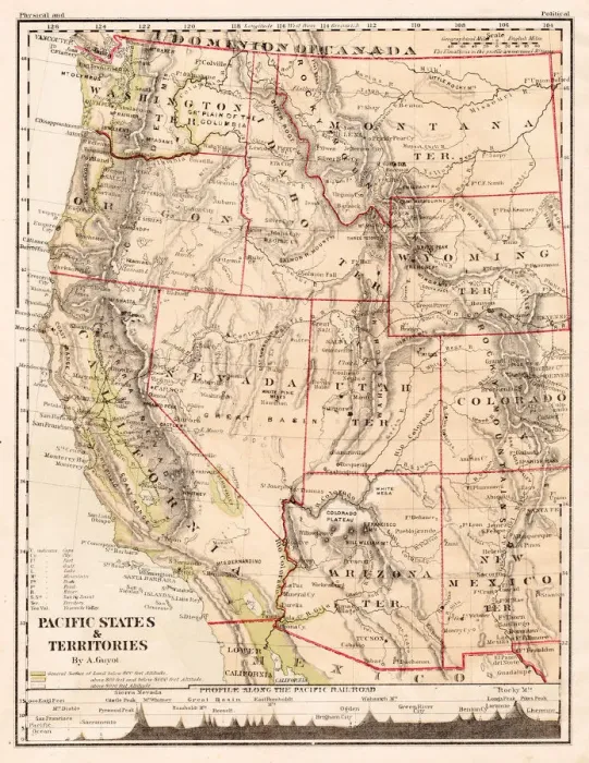Framed Print : USA Pacific states map 1867 Framed Print : USA Pacific states map 1867