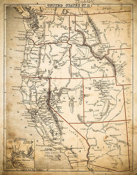 USA Pacific States map of 1869