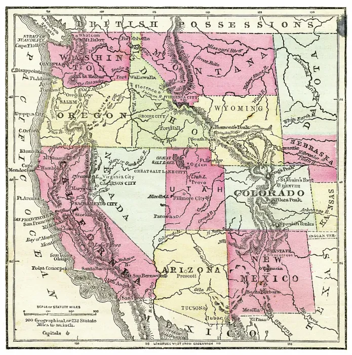 Framed Print : USA Pacific States map of 1871 Framed Print : USA Pacific States map of 1871