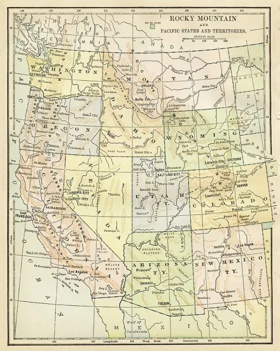 Framed Print : USA Pacific States map of 1888 Framed Print : USA Pacific States map of 1888