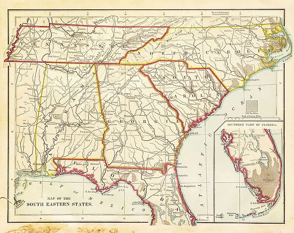 USA South Eastern states map 1877