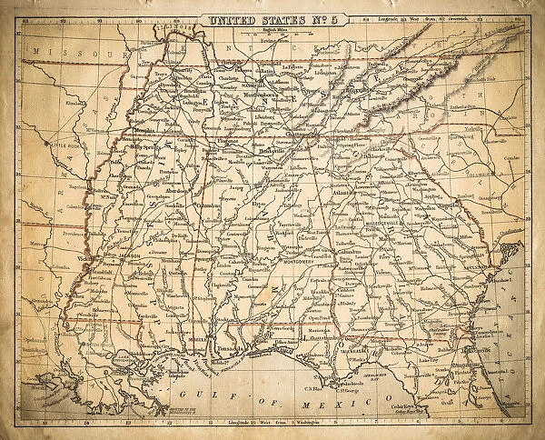 USA Southern States map of 1869