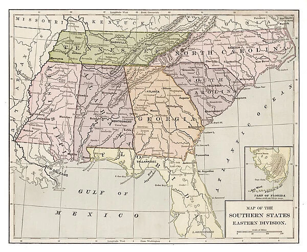 USA Southern states map 1889