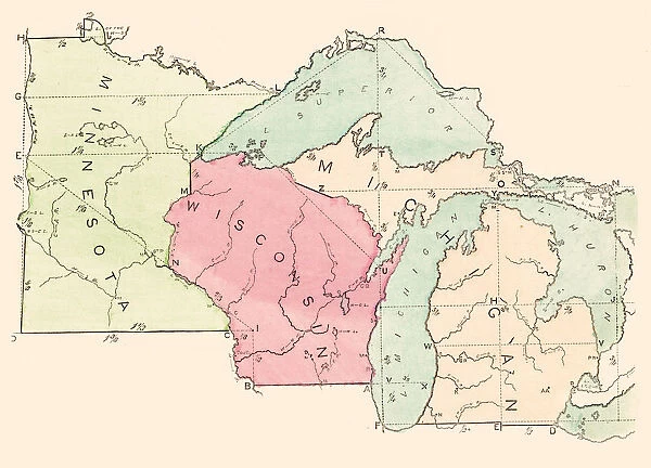 USA states map 1875