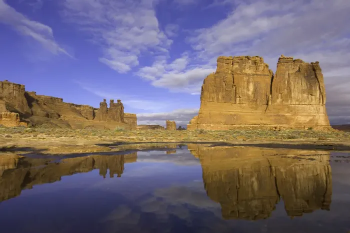 Framed Print : USA, Utah, Arches National Park, Courthouse Towers and pond, autumn Framed Print : USA, Utah, Arches National Park, Courthouse Towers and pond, autumn