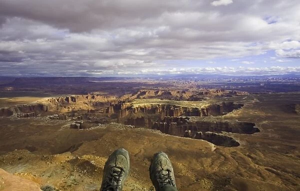 USA, Utah, Canyonlands National Park, hiker above canyon, low section
