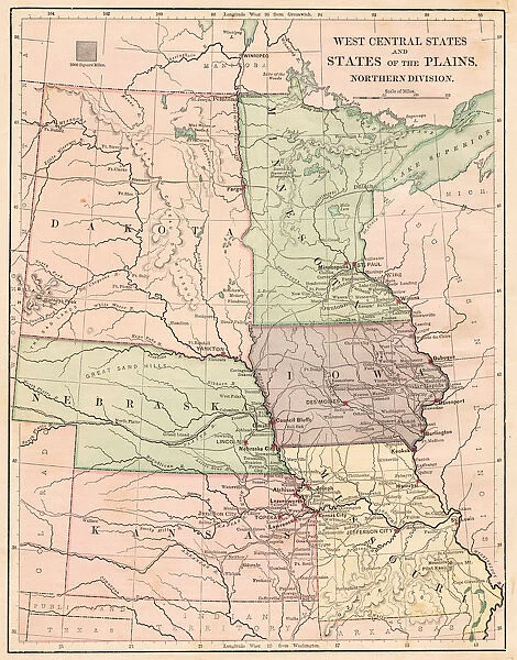 USA West Central states map 1881