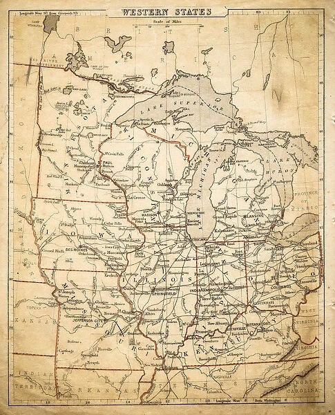 USA Western States map of 1869