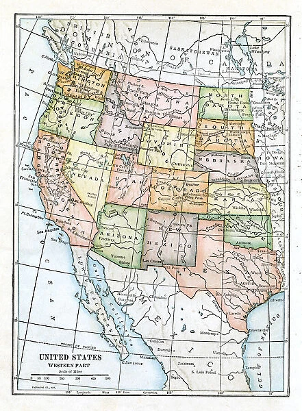 USA Western states map 1898