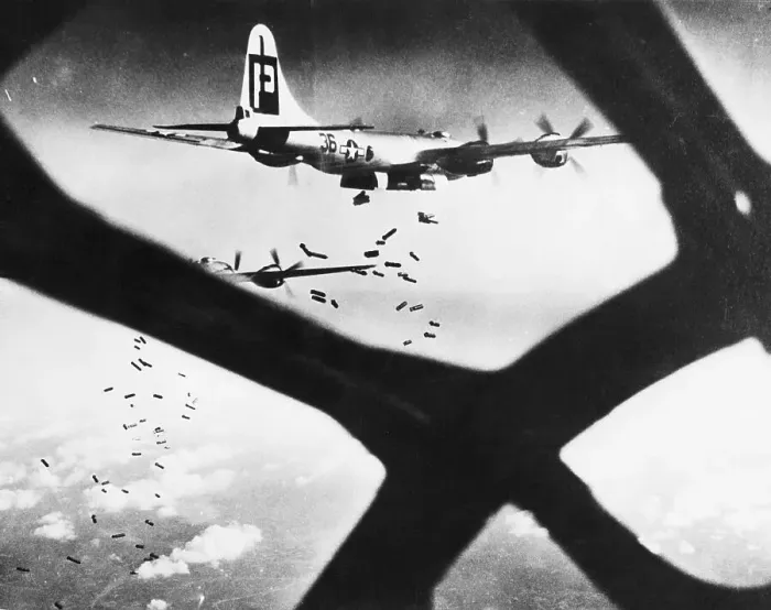 Framed Print : USAF B-29 Superfortresses Releasing Bombs Over Japan Framed Print : USAF B-29 Superfortresses Releasing Bombs Over Japan